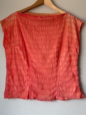 Vintage 50s 60s Coral Peach Ruched Sleeveless Shell Top Plus Size XL/0X